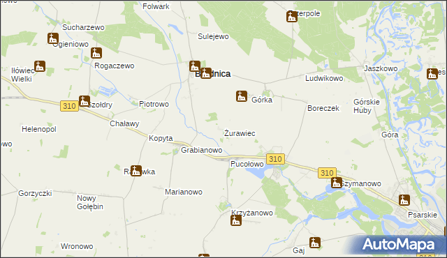 mapa Żurawiec gmina Brodnica, Żurawiec gmina Brodnica na mapie Targeo