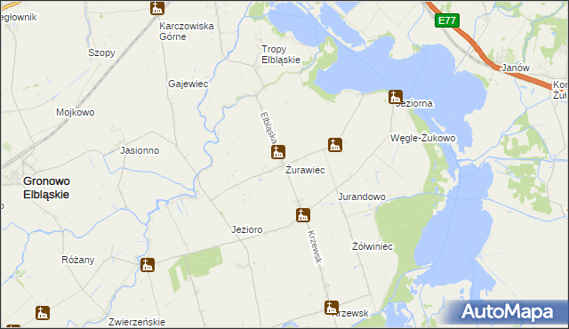 mapa Żurawiec gmina Markusy, Żurawiec gmina Markusy na mapie Targeo