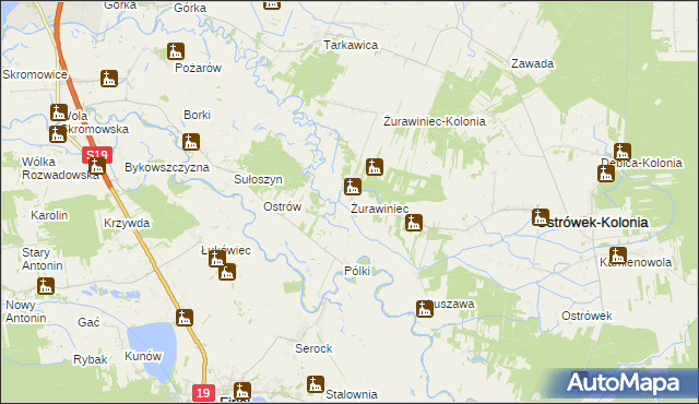 mapa Żurawiniec gmina Ostrówek, Żurawiniec gmina Ostrówek na mapie Targeo