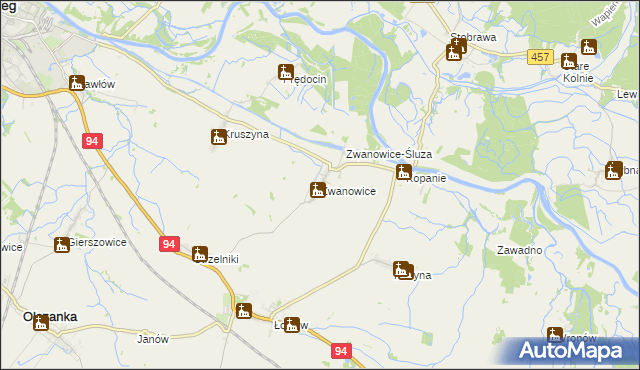 mapa Zwanowice gmina Skarbimierz, Zwanowice gmina Skarbimierz na mapie Targeo