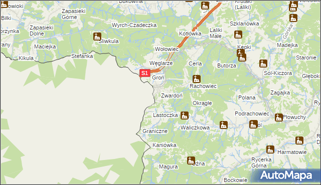 mapa Zwardoń, Zwardoń na mapie Targeo