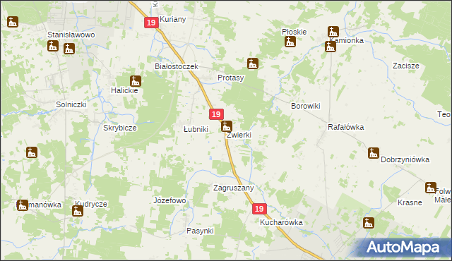 mapa Zwierki, Zwierki na mapie Targeo