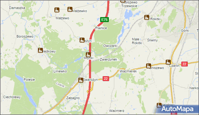 mapa Zwierzynek gmina Tczew, Zwierzynek gmina Tczew na mapie Targeo