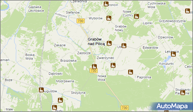 mapa Zwierzyniec gmina Grabów nad Pilicą, Zwierzyniec gmina Grabów nad Pilicą na mapie Targeo