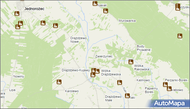 mapa Zwierzyniec gmina Krasnosielc, Zwierzyniec gmina Krasnosielc na mapie Targeo