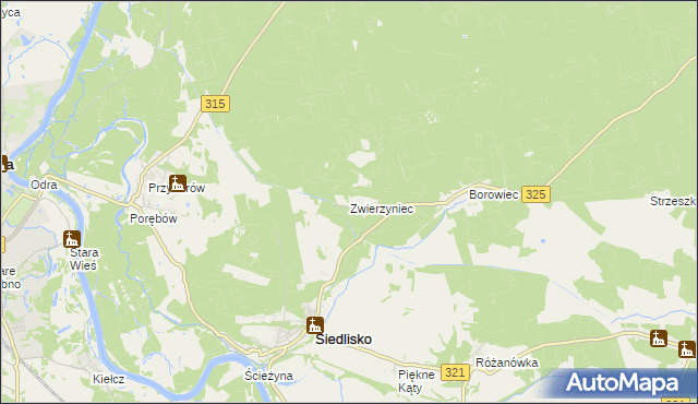 mapa Zwierzyniec gmina Siedlisko, Zwierzyniec gmina Siedlisko na mapie Targeo