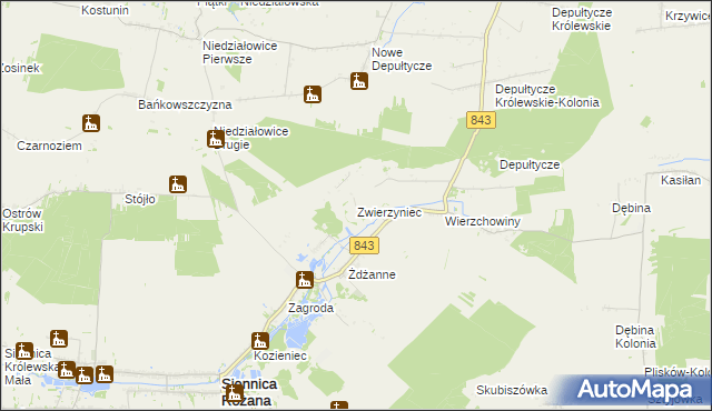 mapa Zwierzyniec gmina Siennica Różana, Zwierzyniec gmina Siennica Różana na mapie Targeo