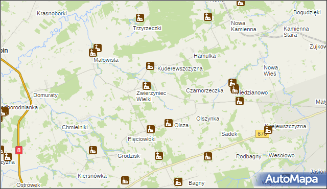 mapa Zwierzyniec Mały gmina Dąbrowa Białostocka, Zwierzyniec Mały gmina Dąbrowa Białostocka na mapie Targeo