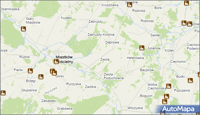 mapa Zwola gmina Miastków Kościelny, Zwola gmina Miastków Kościelny na mapie Targeo