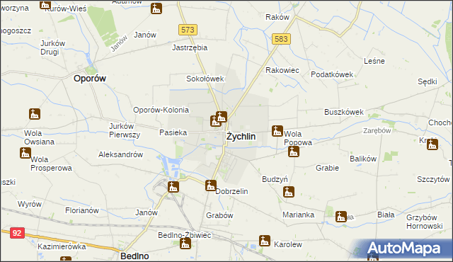 mapa Żychlin powiat kutnowski, Żychlin powiat kutnowski na mapie Targeo