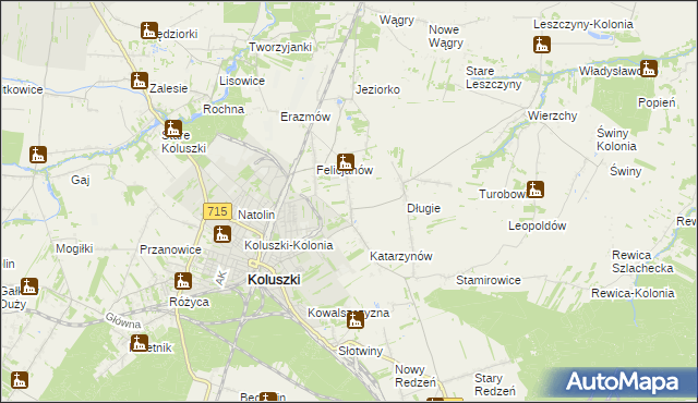 mapa Zygmuntów gmina Koluszki, Zygmuntów gmina Koluszki na mapie Targeo