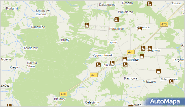 mapa Zygmuntówek gmina Malanów, Zygmuntówek gmina Malanów na mapie Targeo