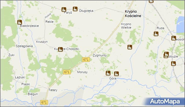 mapa Zygmunty gmina Krypno, Zygmunty gmina Krypno na mapie Targeo