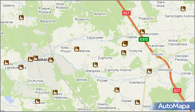 mapa Zygmunty gmina Łaskarzew, Zygmunty gmina Łaskarzew na mapie Targeo