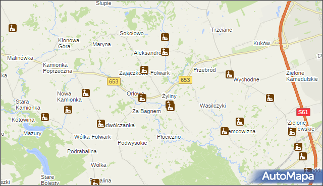 mapa Żyliny gmina Suwałki, Żyliny gmina Suwałki na mapie Targeo