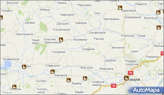 mapa Zysławice, Zysławice na mapie Targeo