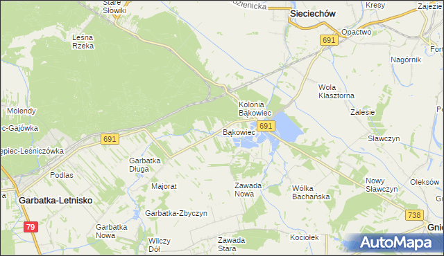 mapa Bąkowiec gmina Garbatka-Letnisko, Bąkowiec gmina Garbatka-Letnisko na mapie Targeo