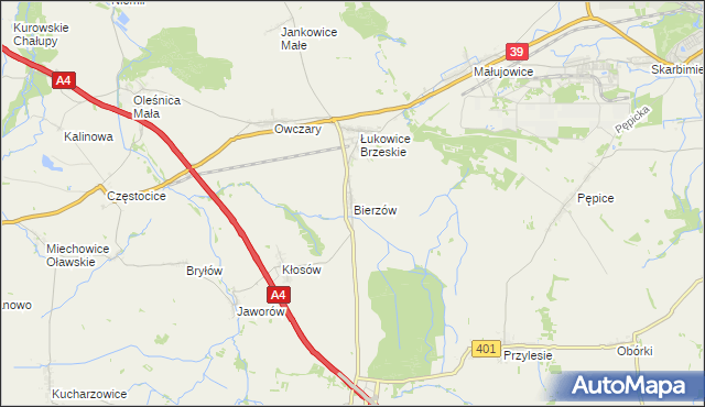 mapa Bierzów gmina Skarbimierz, Bierzów gmina Skarbimierz na mapie Targeo