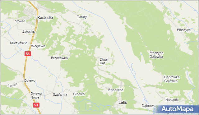mapa Długi Kąt gmina Lelis, Długi Kąt gmina Lelis na mapie Targeo