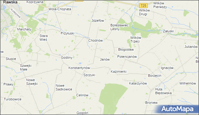 mapa Janów gmina Biała Rawska, Janów gmina Biała Rawska na mapie Targeo