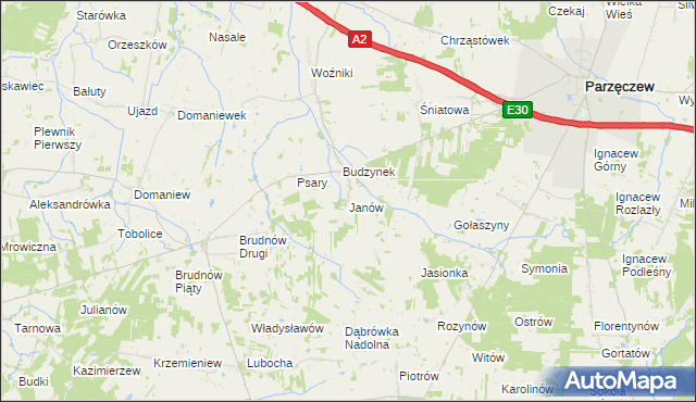 mapa Janów gmina Dalików, Janów gmina Dalików na mapie Targeo