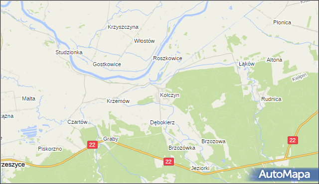 mapa Kołczyn gmina Krzeszyce, Kołczyn gmina Krzeszyce na mapie Targeo