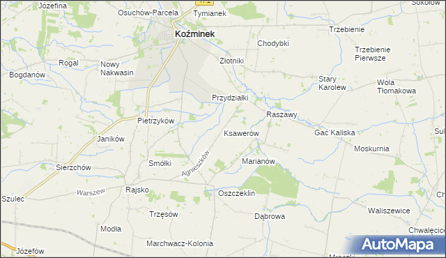 mapa Ksawerów gmina Koźminek, Ksawerów gmina Koźminek na mapie Targeo