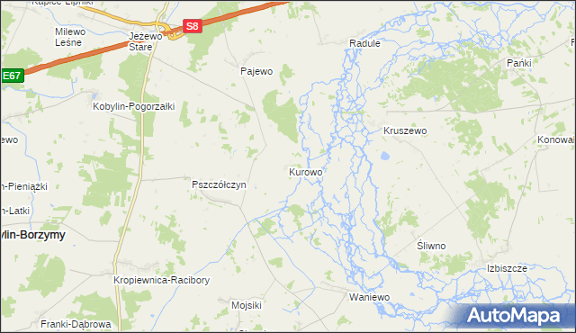 mapa Kurowo gmina Kobylin-Borzymy, Kurowo gmina Kobylin-Borzymy na mapie Targeo