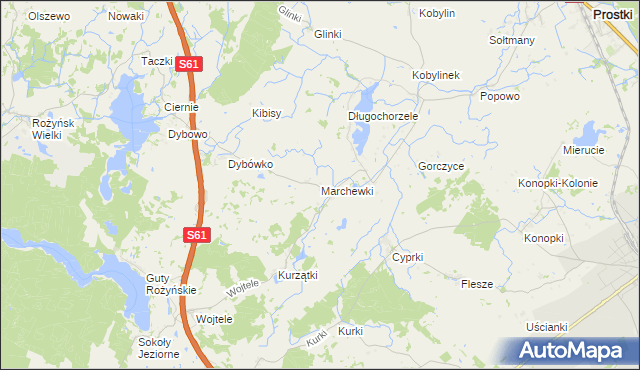 mapa Marchewki gmina Prostki, Marchewki gmina Prostki na mapie Targeo