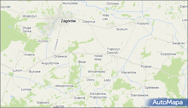 mapa Nowa Wieś gmina Zagórów, Nowa Wieś gmina Zagórów na mapie Targeo