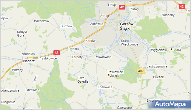 mapa Pawłowice gmina Gorzów Śląski, Pawłowice gmina Gorzów Śląski na mapie Targeo