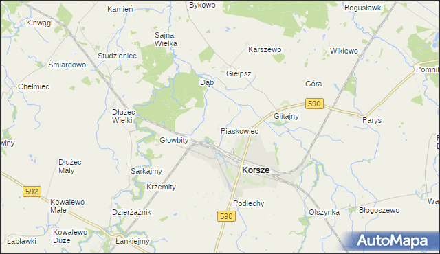 mapa Piaskowiec gmina Korsze, Piaskowiec gmina Korsze na mapie Targeo