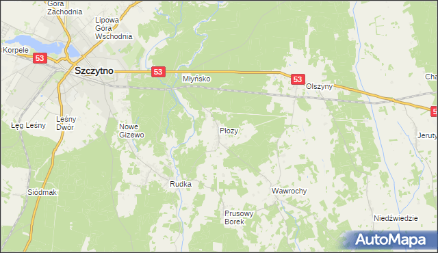 mapa Płozy, Płozy na mapie Targeo