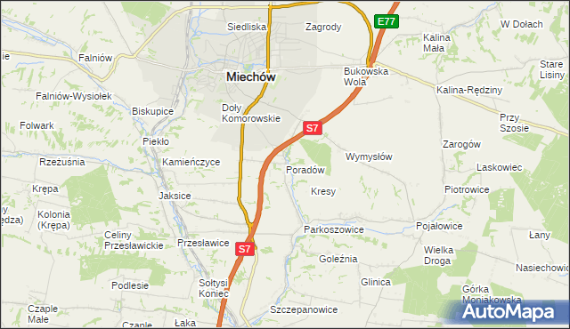 mapa Poradów gmina Miechów, Poradów gmina Miechów na mapie Targeo