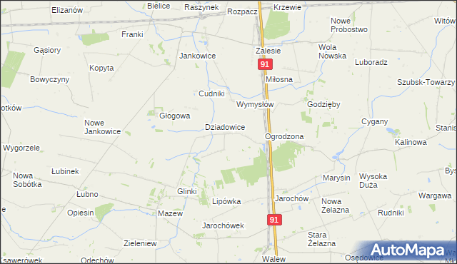 mapa Rzędków gmina Daszyna, Rzędków gmina Daszyna na mapie Targeo