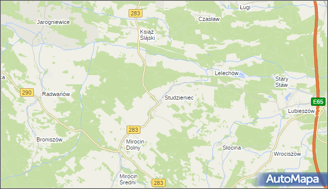 mapa Studzieniec gmina Kożuchów, Studzieniec gmina Kożuchów na mapie Targeo