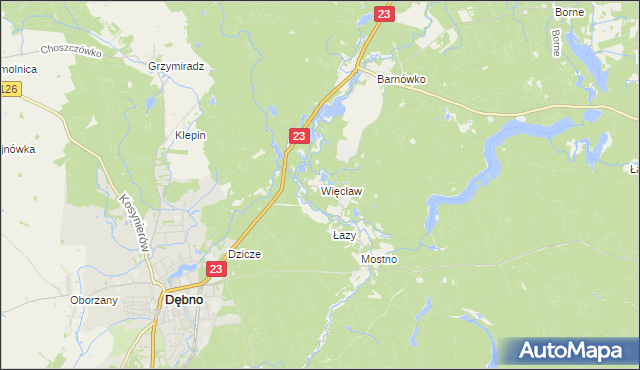 mapa Więcław gmina Dębno, Więcław gmina Dębno na mapie Targeo