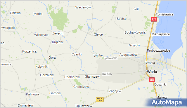 mapa Witów gmina Warta, Witów gmina Warta na mapie Targeo