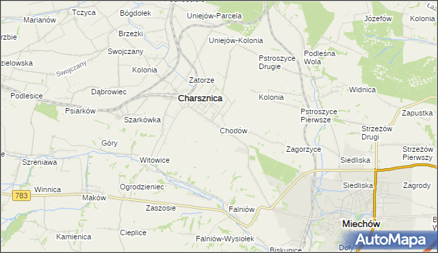 mapa Chodów gmina Charsznica, Chodów gmina Charsznica na mapie Targeo