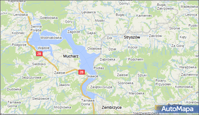 mapa Dąbrówka gmina Stryszów, Dąbrówka gmina Stryszów na mapie Targeo