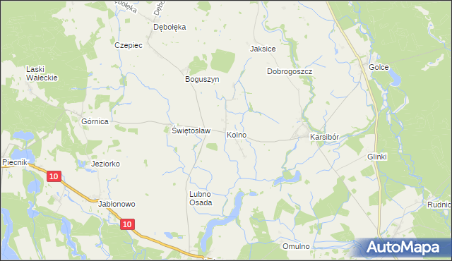 mapa Kolno gmina Wałcz, Kolno gmina Wałcz na mapie Targeo