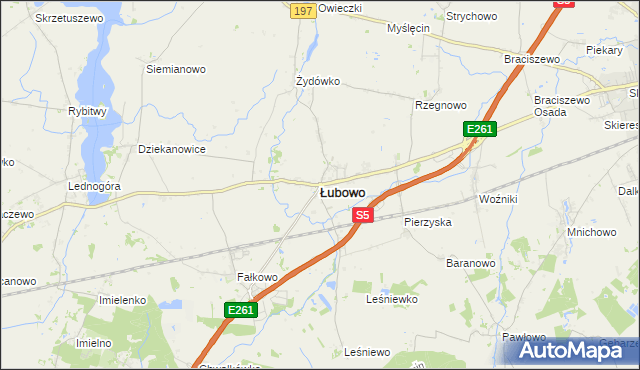 mapa Łubowo powiat gnieźnieński, Łubowo powiat gnieźnieński na mapie Targeo