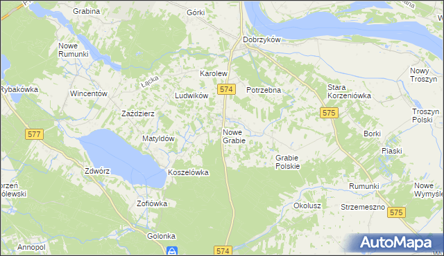 mapa Nowe Grabie gmina Gąbin, Nowe Grabie gmina Gąbin na mapie Targeo