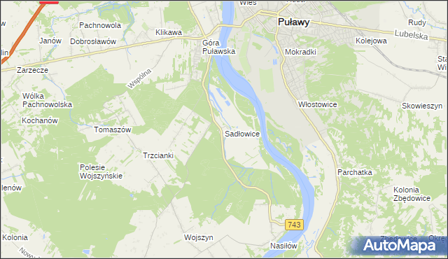 mapa Sadłowice gmina Puławy, Sadłowice gmina Puławy na mapie Targeo