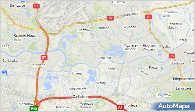mapa Chałupki gmina Kraków, Chałupki gmina Kraków na mapie Targeo