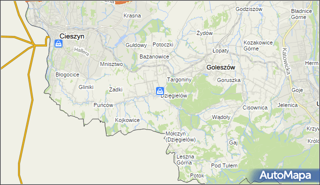 mapa Dzięgielów, Dzięgielów na mapie Targeo