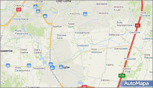 mapa Grodzisko gmina Rzgów, Grodzisko gmina Rzgów na mapie Targeo