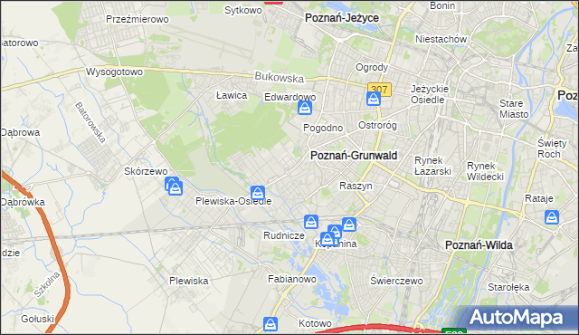 mapa Grunwald gmina Poznań, Grunwald gmina Poznań na mapie Targeo