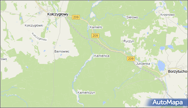 mapa Kamienica gmina Borzytuchom, Kamienica gmina Borzytuchom na mapie Targeo