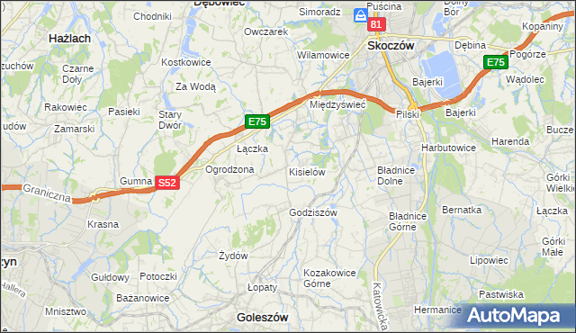 mapa Kisielów gmina Goleszów, Kisielów gmina Goleszów na mapie Targeo